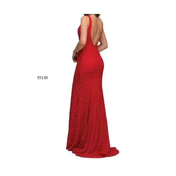 Abby Paris NWT Navy Stretch Lace Sparkle Lucci Sleeveless Formal Prom Gown 14 - Picture 3 of 16